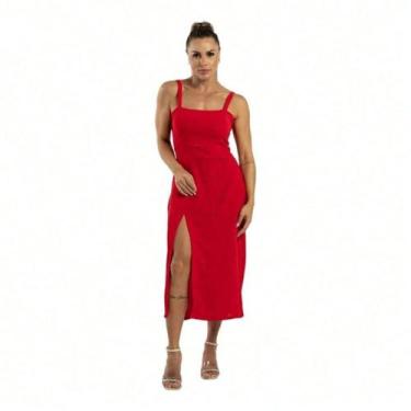 Imagem de Vestido Midi Fenda Lateral Lastex Costas Social Festa Casual Viagens -