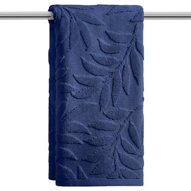 Imagem de Artoid Mode 1 peça azul marinho 3D folhas jacquard primavera toalhas de mão para banheiro, 100% algodão macio absorvente toalha de decoração de banheiro, 14,7 x 29,5 polegadas