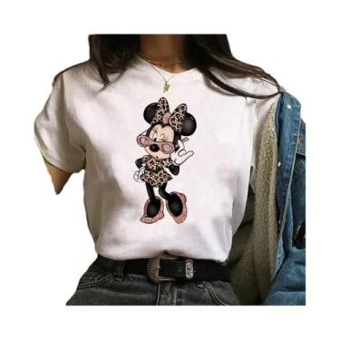 Imagem de Camiseta Feminina Kawaii Disney Mickey Minnie Mouse Com Estampa De Alg