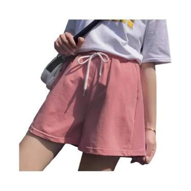 Imagem de Shorts Esportivos Casuais Femininos De Cintura Alta Com Cordão, Ajuste