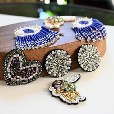 Imagem de G-RUI Sew 7 peças/lote artesanato feito à mão com strass remendos lindos olhos de pássaro bordado emblema animal para roupas apliques decorativos