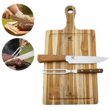 Imagem de Kit Garfo e Faca Para Churrasco Hitita 8 Pol Com Tábua de Madeira Carmel Imports