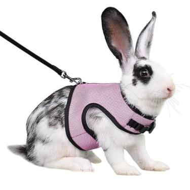 Imagem de Conjunto de arnês e coleira de coelho rosa colete de porquinho-da-índia ajustável, coleira à prova de fuga, caminhada, GG