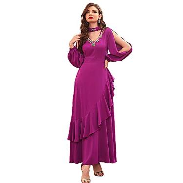 Imagem de 3FLQOOPP Vestido maxi para festa noturna de diamante primavera vermelho rosa (vermelho rosa 1X)