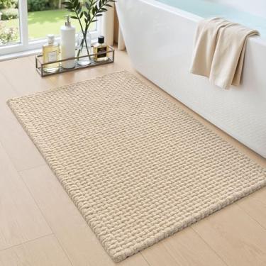 Imagem de DEXI Tapetes de banheiro 40 x 61 cm, tapete de banho lavável antiderrapante, tapete de chenille absorvente com suporte de borracha, tapete grosso ultra macio para banheira e chuveiro, bege