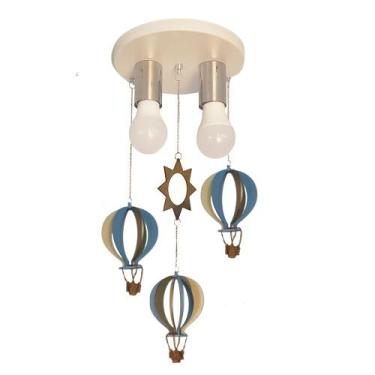 Imagem de Lustre Luminária Infantil balão Bronze e Azul 20x47 - Tom Luz Iluminaç