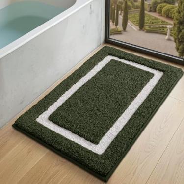 Imagem de LUMI Tapete de banheiro, 50 x 81 cm, antiderrapante, lavável, tapete de banho macio absorvente, tapetes de banheiro de microfibra fofa para piso, banheira de chuveiro, entrada, verde