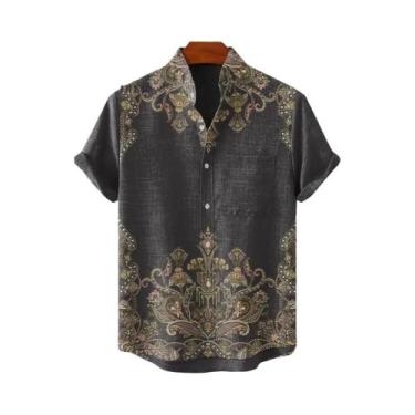 Imagem de Camisa Retro De Linho Masculina, Confortável E Fresca Para O Verão, Ma