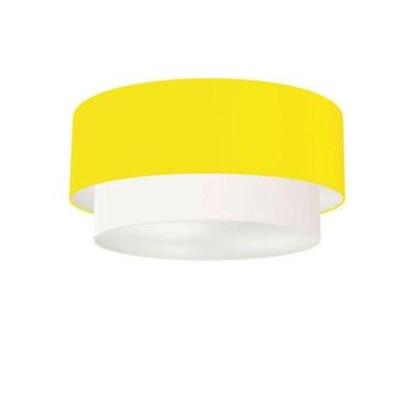 Imagem de Plafon Duplo Cilíndrico Vivare Md-3017 Cúpula Tecido 50x40cm - Bivolt Amarelo-branco 127/220v
