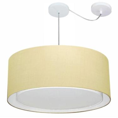 Imagem de Lustre Pendente Cilíndrico Com Desvio De Centro Vivare Md-4317 Cúpula Em Tecido 60x25cm - Bivolt Algodão-crú 127/220v