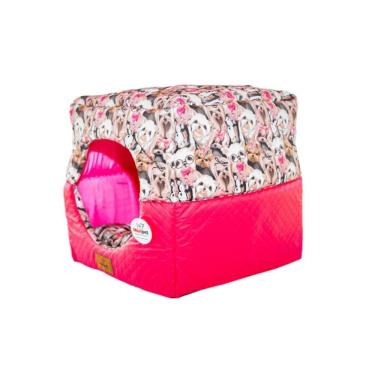 Imagem de Cama Para Cachorro Toca Quadrada Em Corino + Poliéster Rosa Grande (g) 50 X 50 X 50 Cm