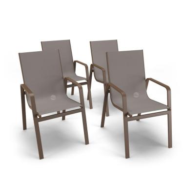 Imagem de Kit 4 Cadeiras Miami Gourmet Alumínio Marrom Tela Fendi