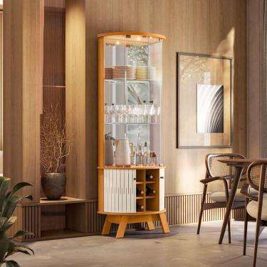 Imagem de Cristaleira com Led e Espelho 67x180cm Marina Madetec Cinamomo Off White