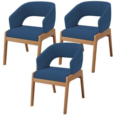 Imagem de Kit 03 Cadeiras De Jantar E Estar Living Estofada Lince L02 Suede Azul Marinho