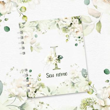 Imagem de Caderno A5 Floral Personalizado com Nome e Inicial, Caderno de Anotações sem Pauta, Caderneta Capa Dura, Caderno Espiral 96 Folhas para Estudos e Organização (I,SIMPLES)