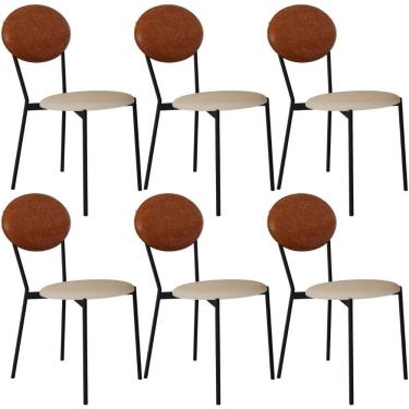 Imagem de Kit 06 Cadeiras Estofada Para Sala De Jantar Azuri Preto C01 Linho Areia Courino Caramelo - Lyam Decor