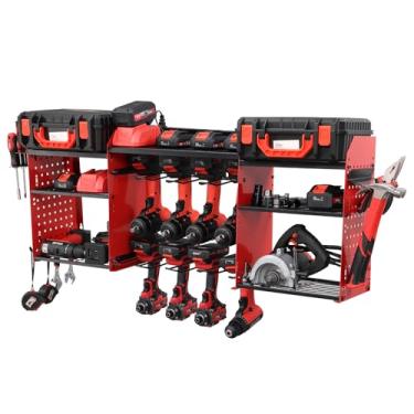 Imagem de Organizador de ferramentas elétricas Suporte de parede com estação de carregamento, suporte de furadeira sem fio de metal resistente, suporte de bateria de armazenamento de ferramentas de garagem com