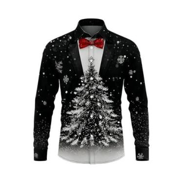 Imagem de Camisa Masculina De Natal De Manga Longa Com Lapela, Casual E Elegante