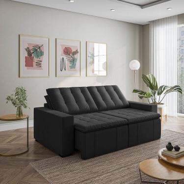 Imagem de Sofá Cama Retrátil e Reclinável 3 Lugares 220cm Veludo Palmeira Cabecasa MadeiraMadeira Preto