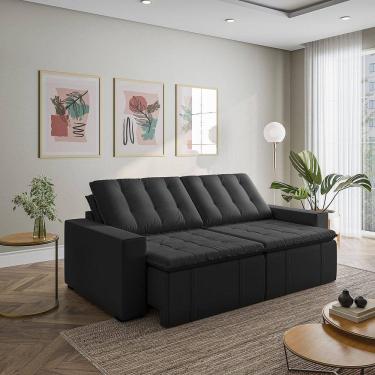 Imagem de Sofá Cama Retrátil e Reclinável 4 Lugares 240cm Veludo Palmeira Cabecasa MadeiraMadeira Preto
