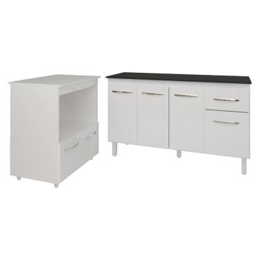 Imagem de Armário Gabinete Camila 138 cm com Tampo Tampão e Balcão Amanda para Forno e Microondas Branco e Preto