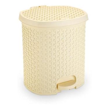 Imagem de Lixeira Pedal Rattan 6 Lts Cozinha Banheiro Escritorio Bege - Plasnort