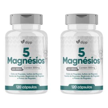 Imagem de 5 Magnésio 2 x 120 Capsulas Dipp Quelato Malato Taurato Citrato - Dipp