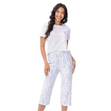 Imagem de Pijama Manga Curta com Calça Cropped em Algodão Azul Zee Rucci, M
