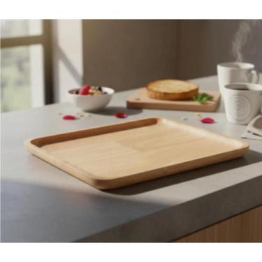 Imagem de Bandeja Bambu Retangular Borda Alta 34cm Casa Lovely Vibe