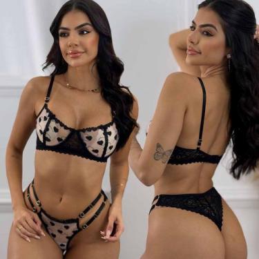 Imagem de Lingerie Rendada Luxo Tule Bordado Coração Romântica Sexy - Like4you, 