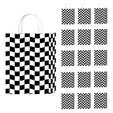 Imagem de Saco de presente, papel Kraft, preto, branco, xadrez, pacote com 10 - 