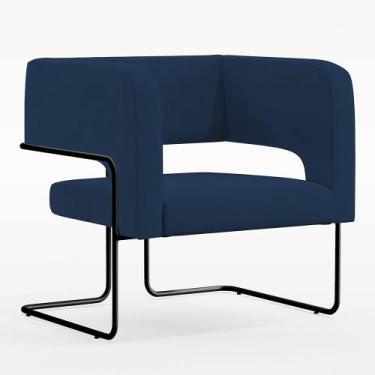 Imagem de Poltrona Decorativa Scarlett D02 Base de Aço Preto Veludo Azul Marinho