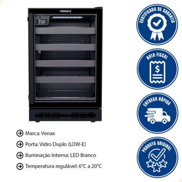 Imagem de Adega de Embutir Venax Cave In 100L 24 Garrafas Preto Fosco Porta de Vidro Led Branco 127V 27716
