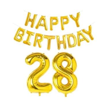Imagem de Balões De Folha Dourados De Feliz Aniversário 15 Peças Decoração De Fe