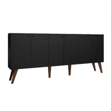 Imagem de Balcão Aparador Retrô 6 Portas Preto C/ Pés Palito Brienza - Casa Mobi