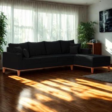 Imagem de Sofá 4 Lugares Beny com Chaise Direito Linho Preto - Madeira Deccor