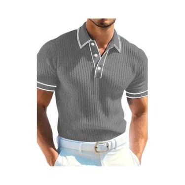 Imagem de Camisa Polo Masculina Slim Fit Listrada De Manga Curta Multicolorida P