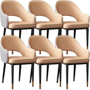 Imagem de Conjunto de cadeiras de jantar de cozinha de couro artificial Napa de 6 cadeiras ergonômicas com apoio de braços Assento com encosto resistente Pernas de metal em aço carbono Cozinha Sala de