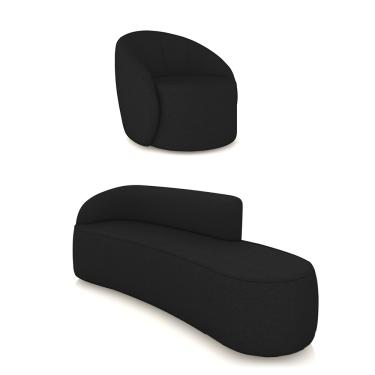 Imagem de Sofá 4 Lugares Orgânico 220cm Morgan e Poltrona Lua Linho Preto D03 - D'Rossi