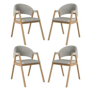 Imagem de Kit 4 Cadeiras Suellen Luxo Reforçada Mesa De Jantar Linho Cinza Claro