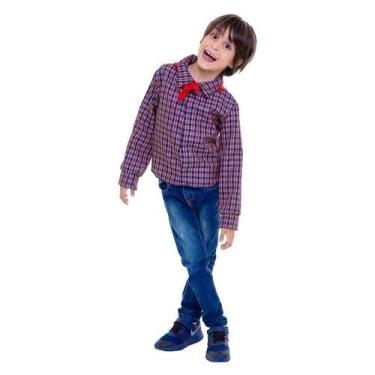 Imagem de Camisa Xadrez Infantil Festa Junina Vermelha Manga Longa Com Lenço - G