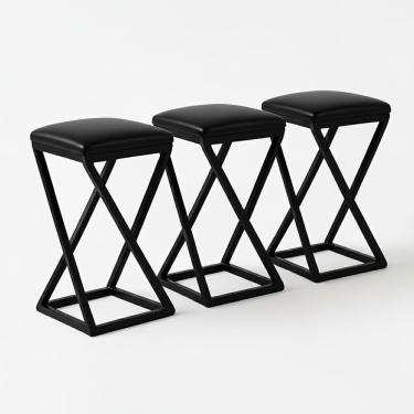 Imagem de Kit 3 Banco Banqueta Baixa Bistrô Cozinha 50 Cm Bancada Corino Preto