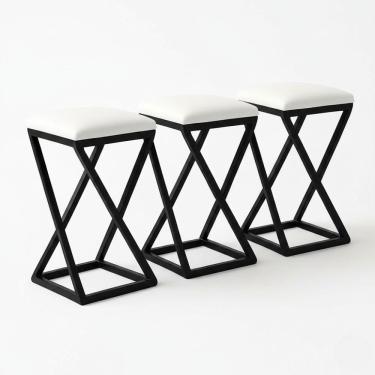 Imagem de Kit 3 Banco Banqueta Baixa Bistrô Cozinha 50 Cm Bancada Corino Branco