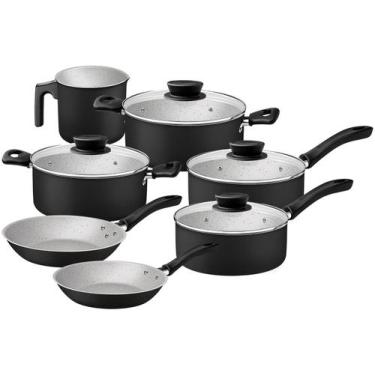 Imagem de Conjunto de Panela com 7 Peças Antiaderente Linz Tramontina Preta, Pre