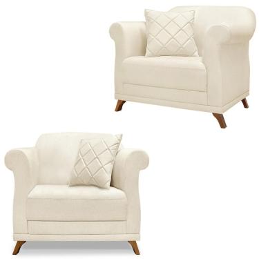 Imagem de Kit 2 Poltronas Decorativas Retrô Polo Linho Pérola Bege Milani Movelaria