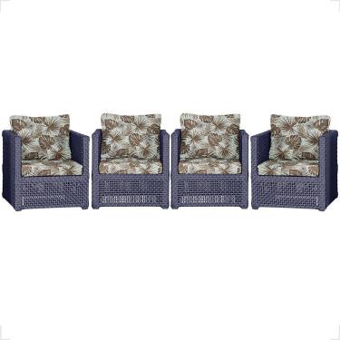 Imagem de Kit 4 Poltronas Madri Estofado Azul Trama Original