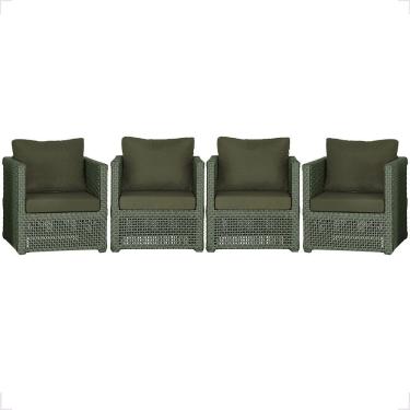 Imagem de Kit 4 Poltronas Madri Alumínio Corda Náutica Estofado Tecido Impermeável Verde Trama Original