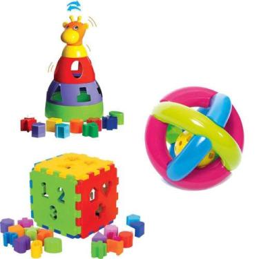 Imagem de Kit De Brinquedos Educativos Girafa + Cubo + Bola - MERCOTOYS