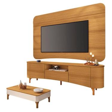 Imagem de Rack Bancada Elara e Painel Armony Cinamomo com Mesa de Centro Liz Off White Cinamomo - HB Móveis