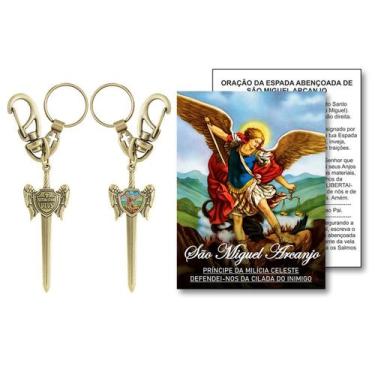 Imagem de Chaveiro Espada São Miguel Arcanjo em Ouro Velho AR149 - Artigos Relig